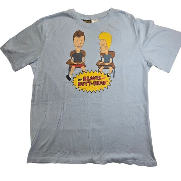 MTV Beavis And Butt-Head Graphic Tee Medium Light Blue Cotton Blend - Picture 8 of 8